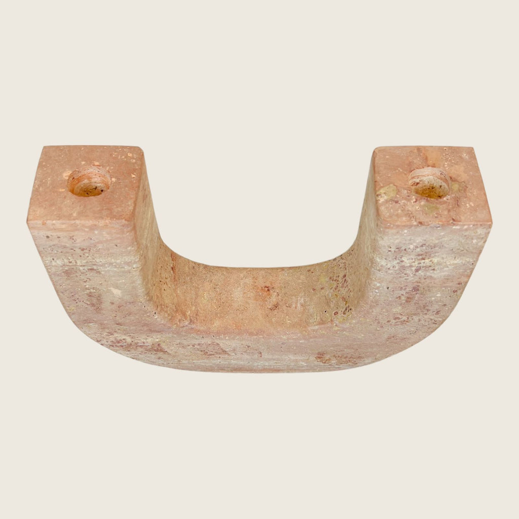 Double Headed Light Red Travertine Candle Stand