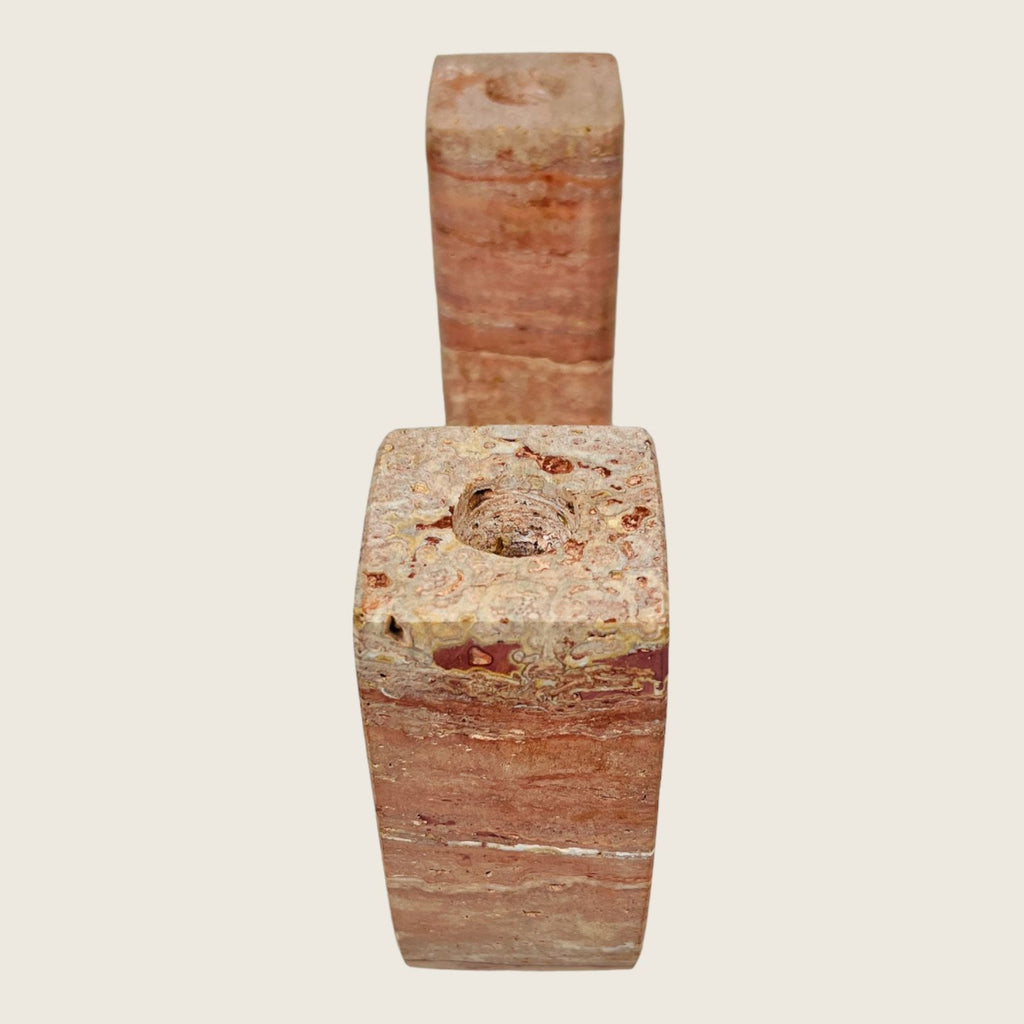 Double Headed Red Travertine Candle Stand