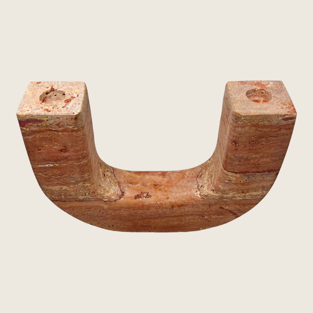 Double Headed Red Travertine Candle Stand