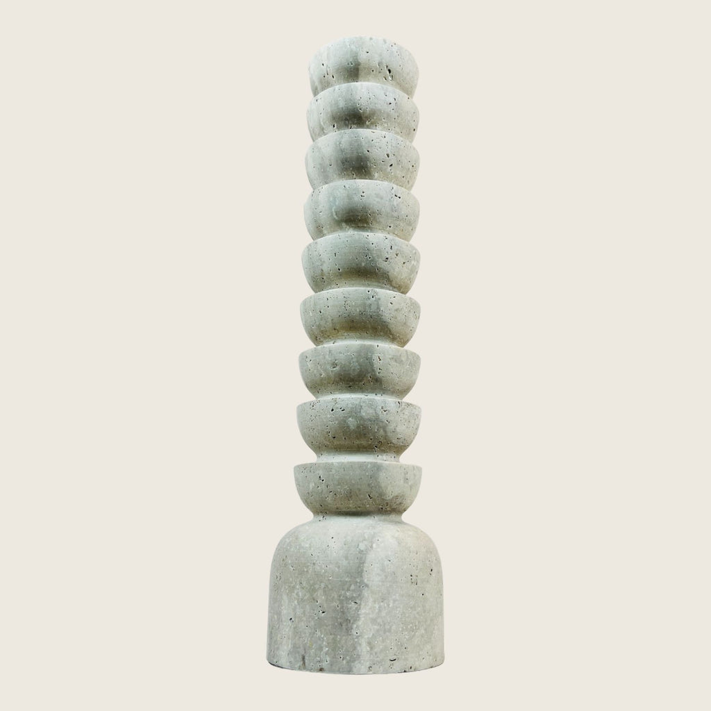 Upside Down Stacked Dome Light Shadowed Travertine Candle Stand