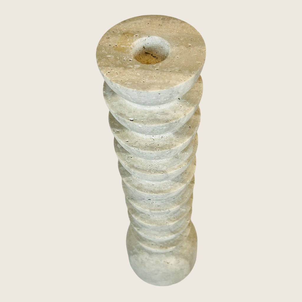 Upside Down Stacked Dome Light Shadowed Travertine Candle Stand