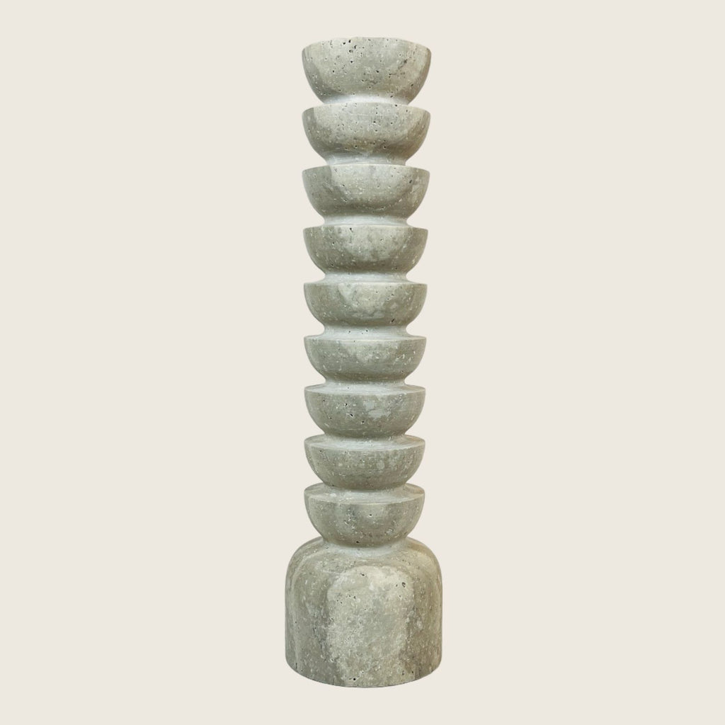 Upside Down Stacked Travertine Candle Stand