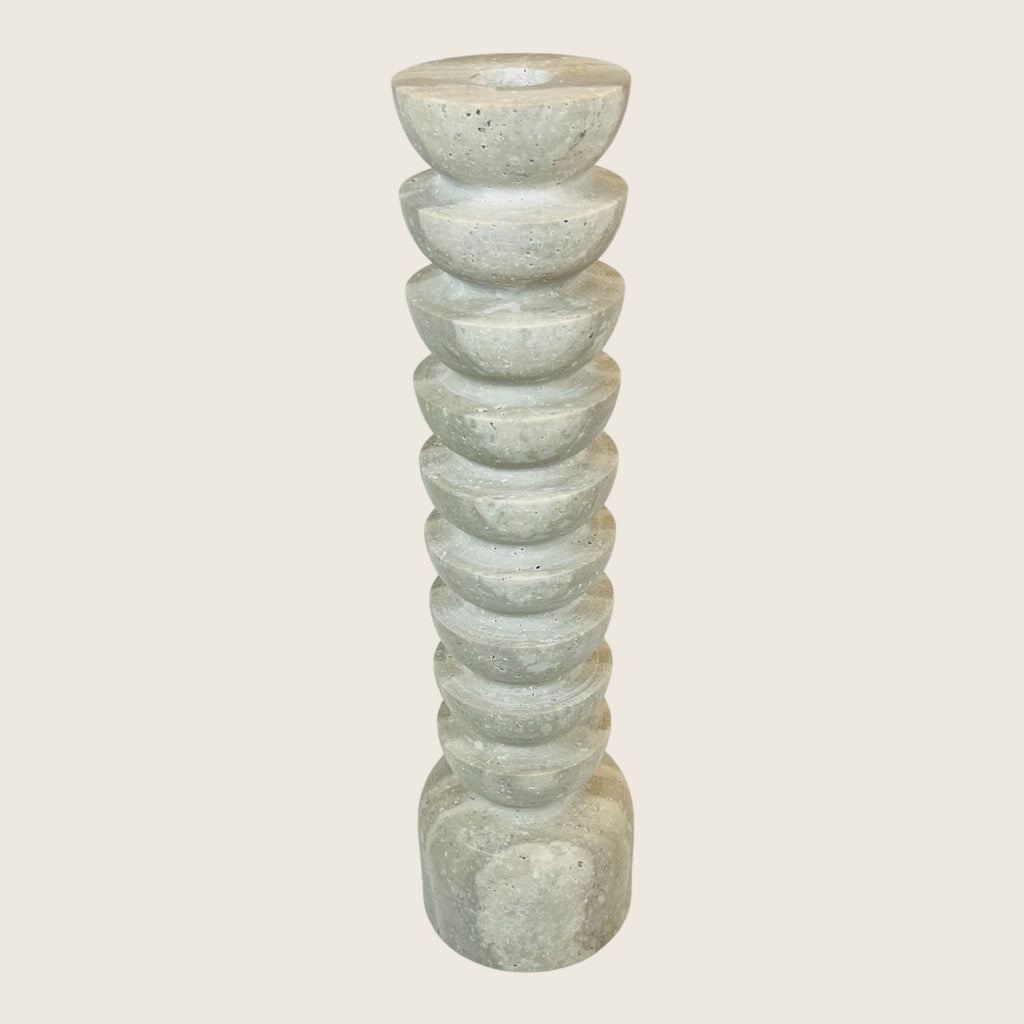 Upside Down Stacked Travertine Candle Stand