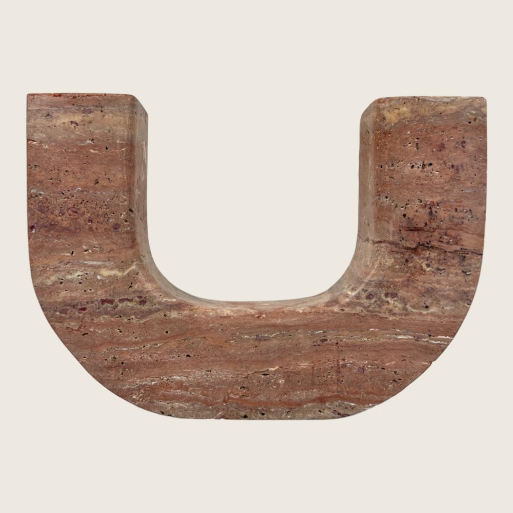 Double Headed Red Travertine Candle Stand