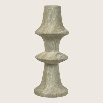 Ringed Mushrom Candle Stand - Travertine