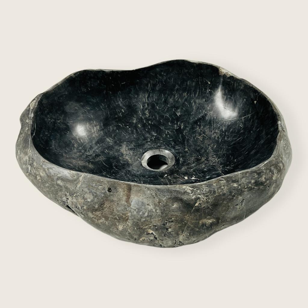 Deep Black Grazed River Stone Sink