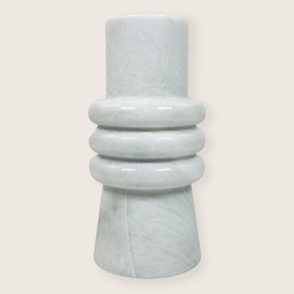 Ringed Neck Opaque White Vase