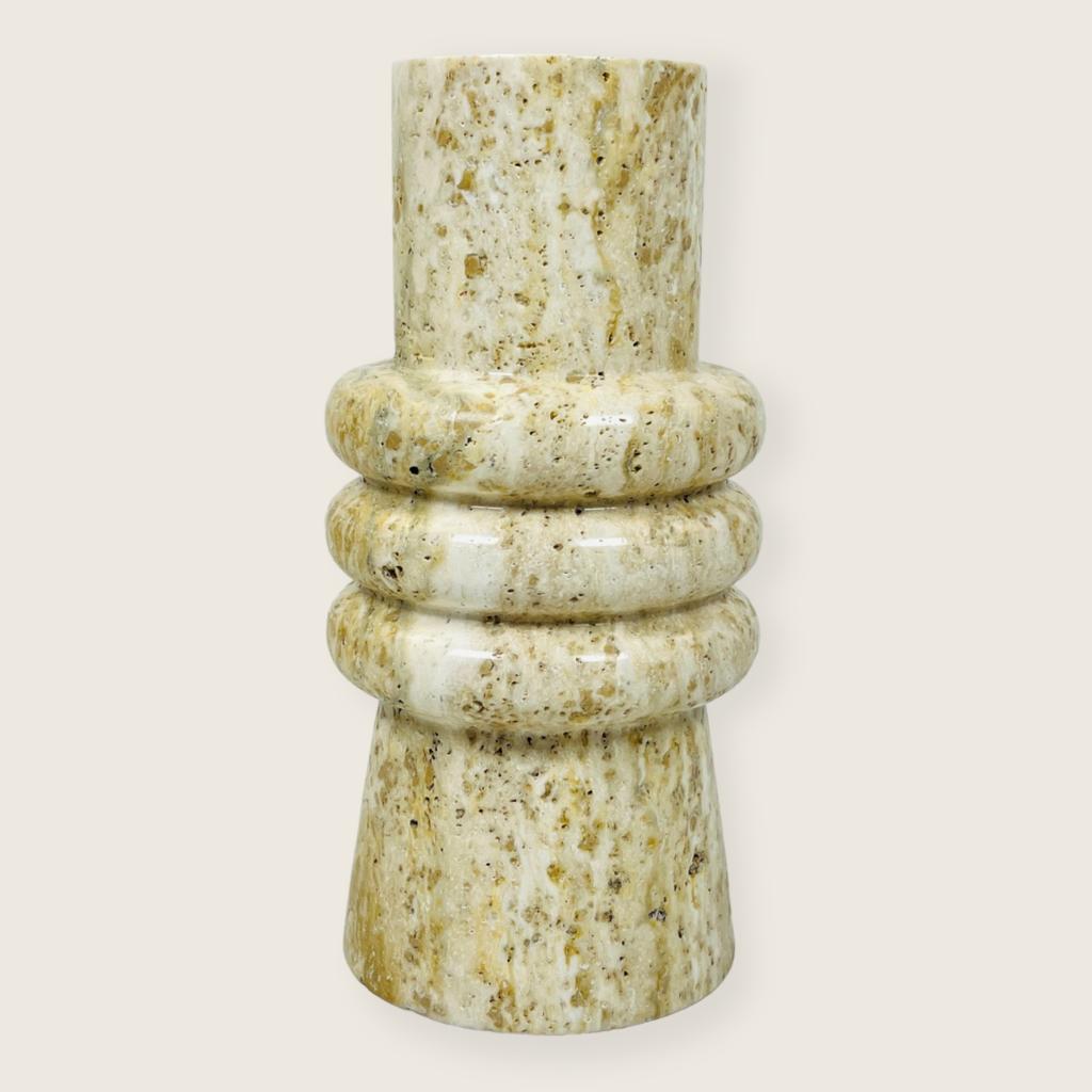 Ringed Neck Travertine Vase