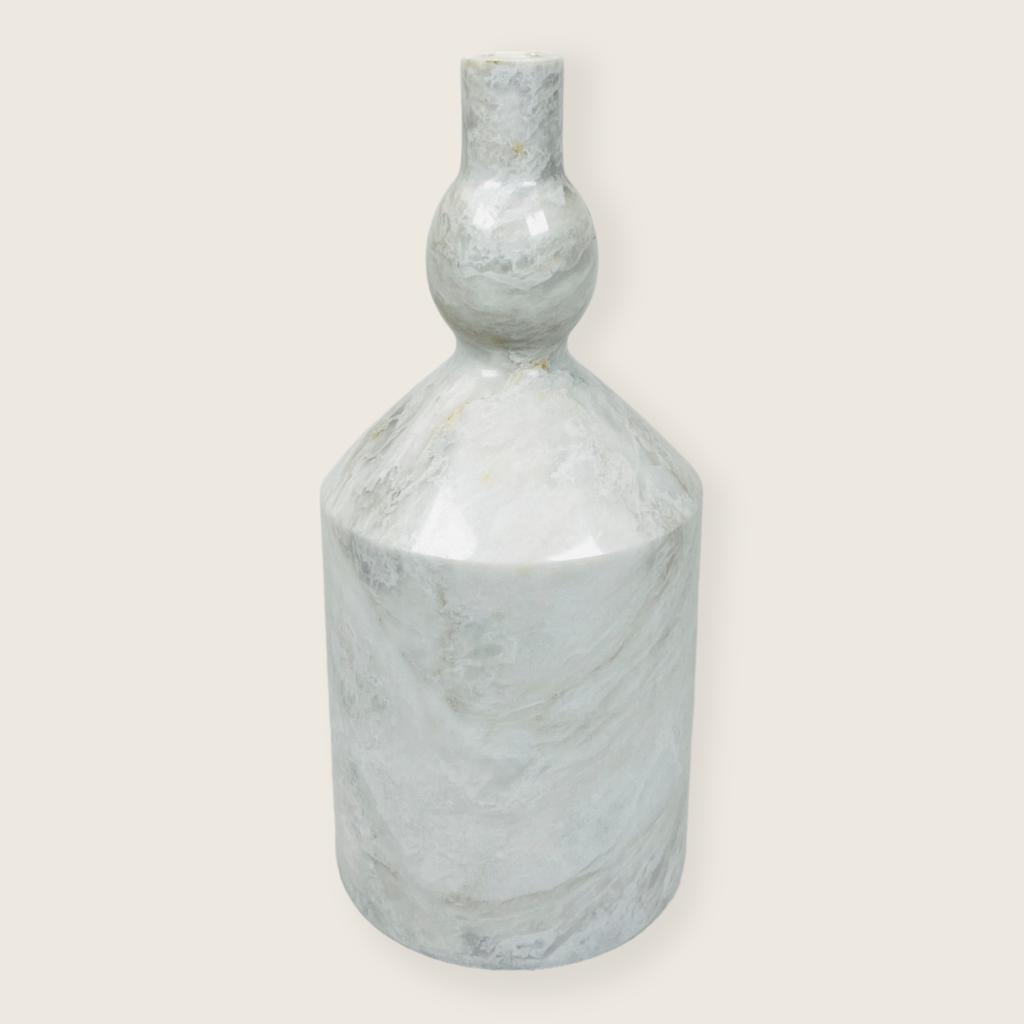 Bulged Ball Neck White Marble Bottle Candle Stand