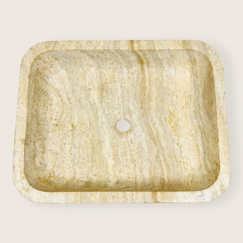 Raw Rectangle Lined Travertine Sink