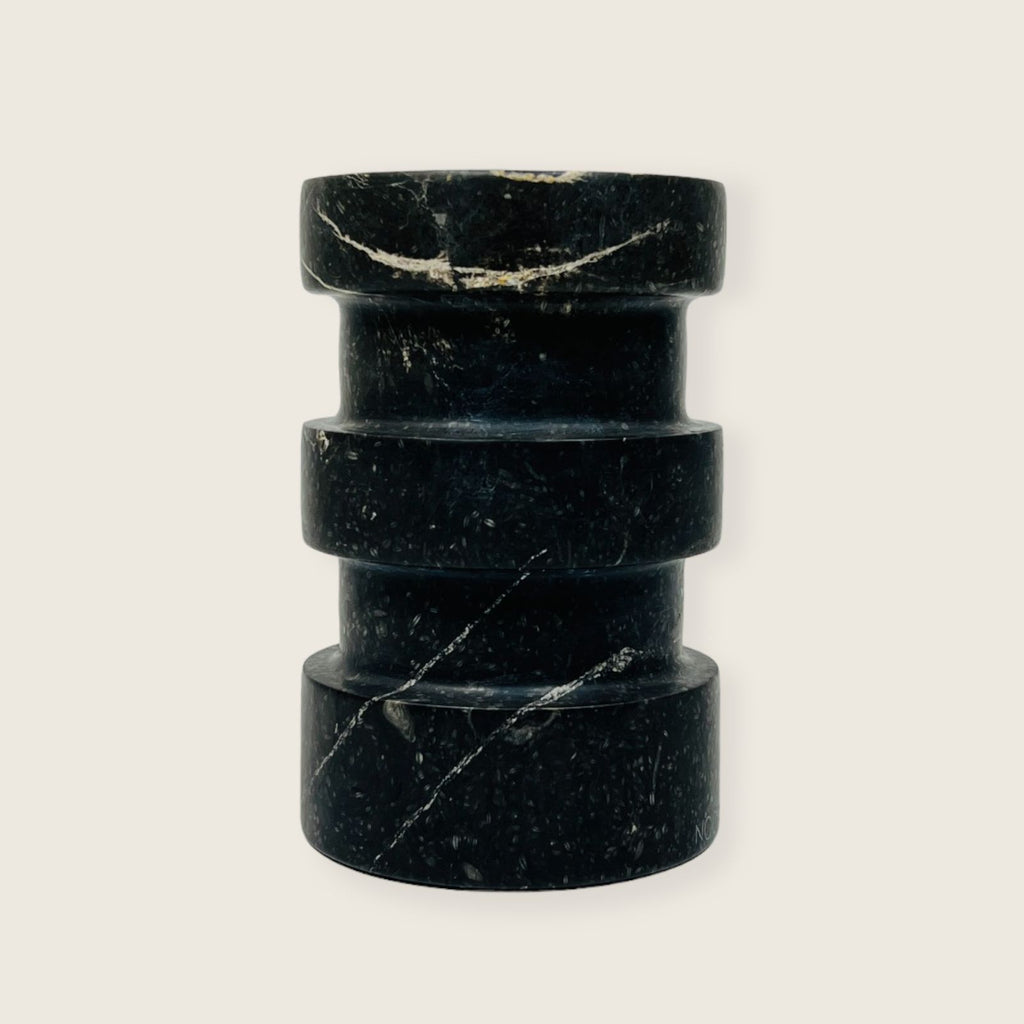 Banded Cylindrical Black Marble Candle Stand