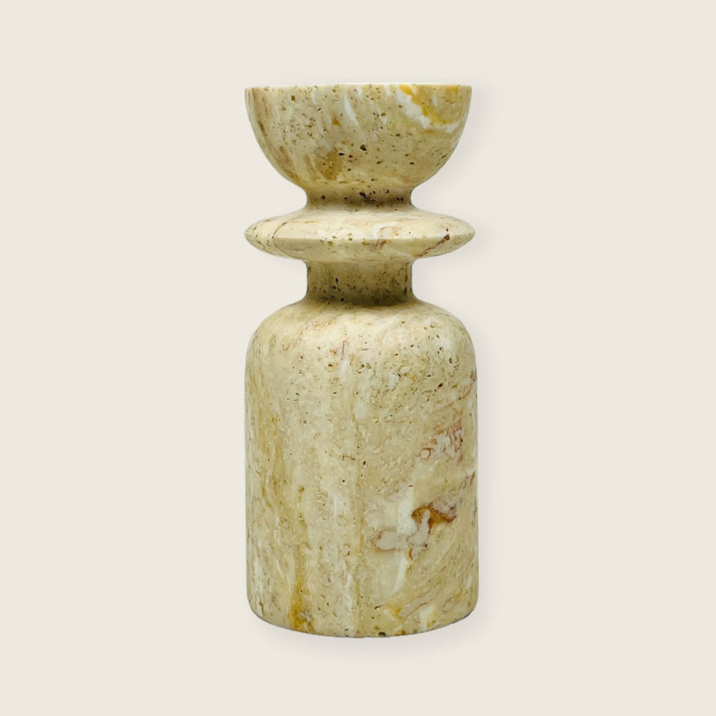 Short Ringed Bottled Travertine Candle Stand