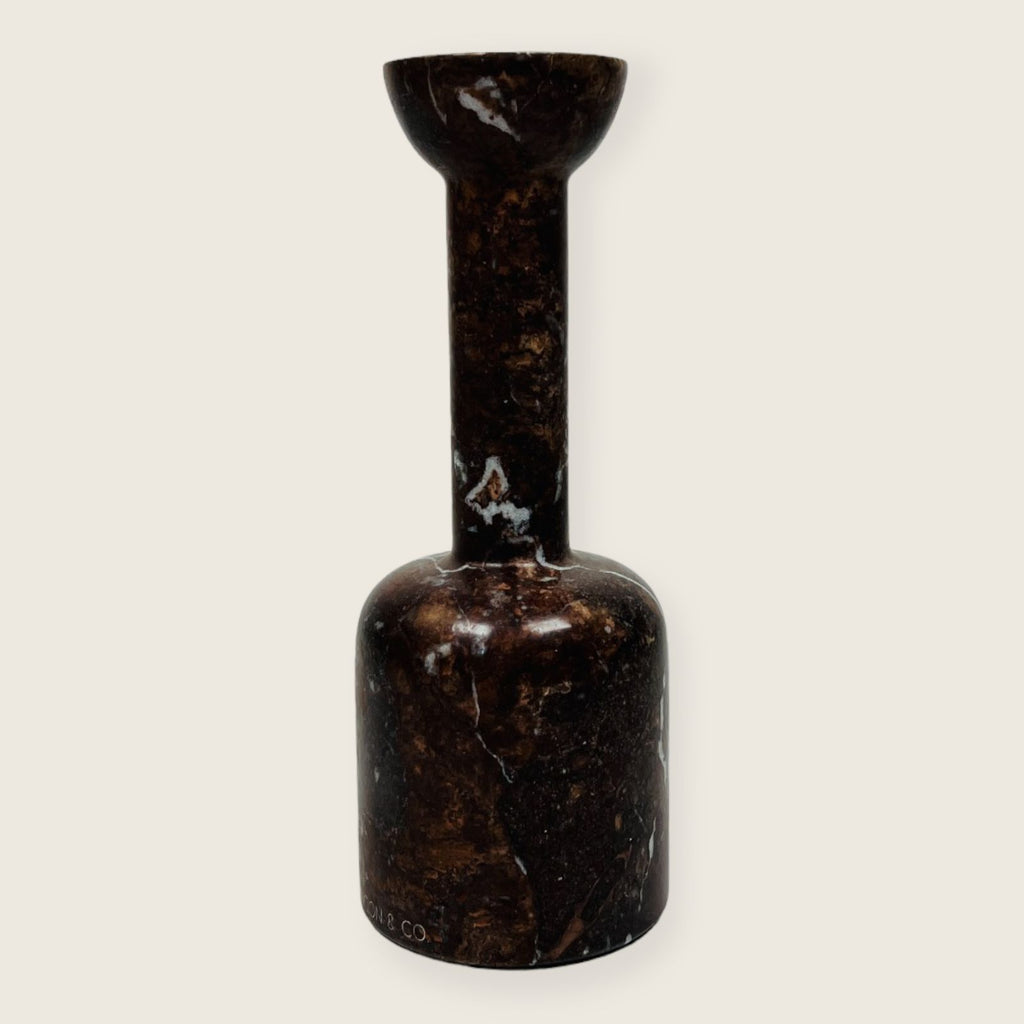 Long Bottle Bottom White Marked Marble Candle Stand