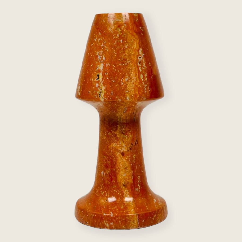 Cone Head Red Travertine Candle Stand