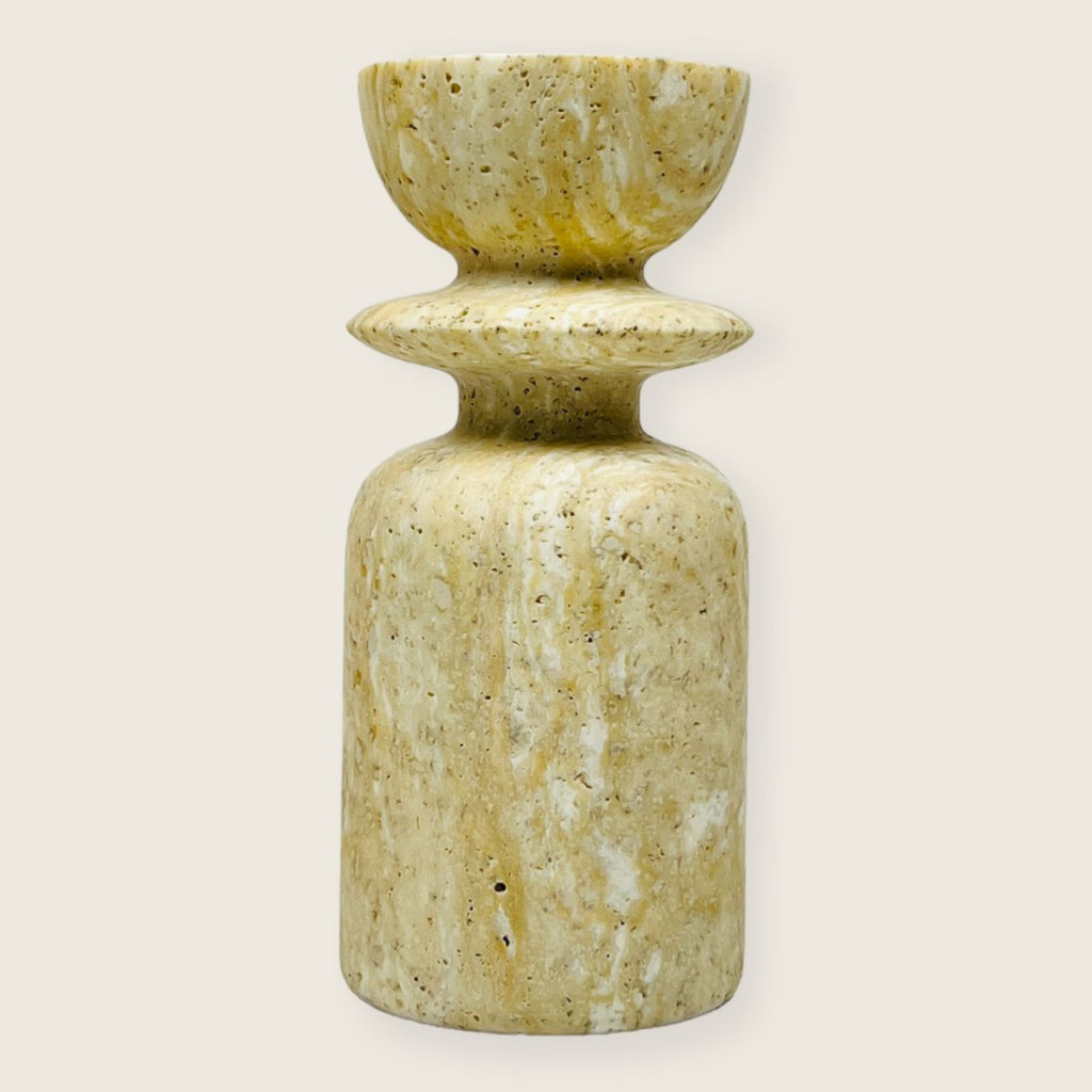 Short Ringed Bottled Travertine Candle Stand