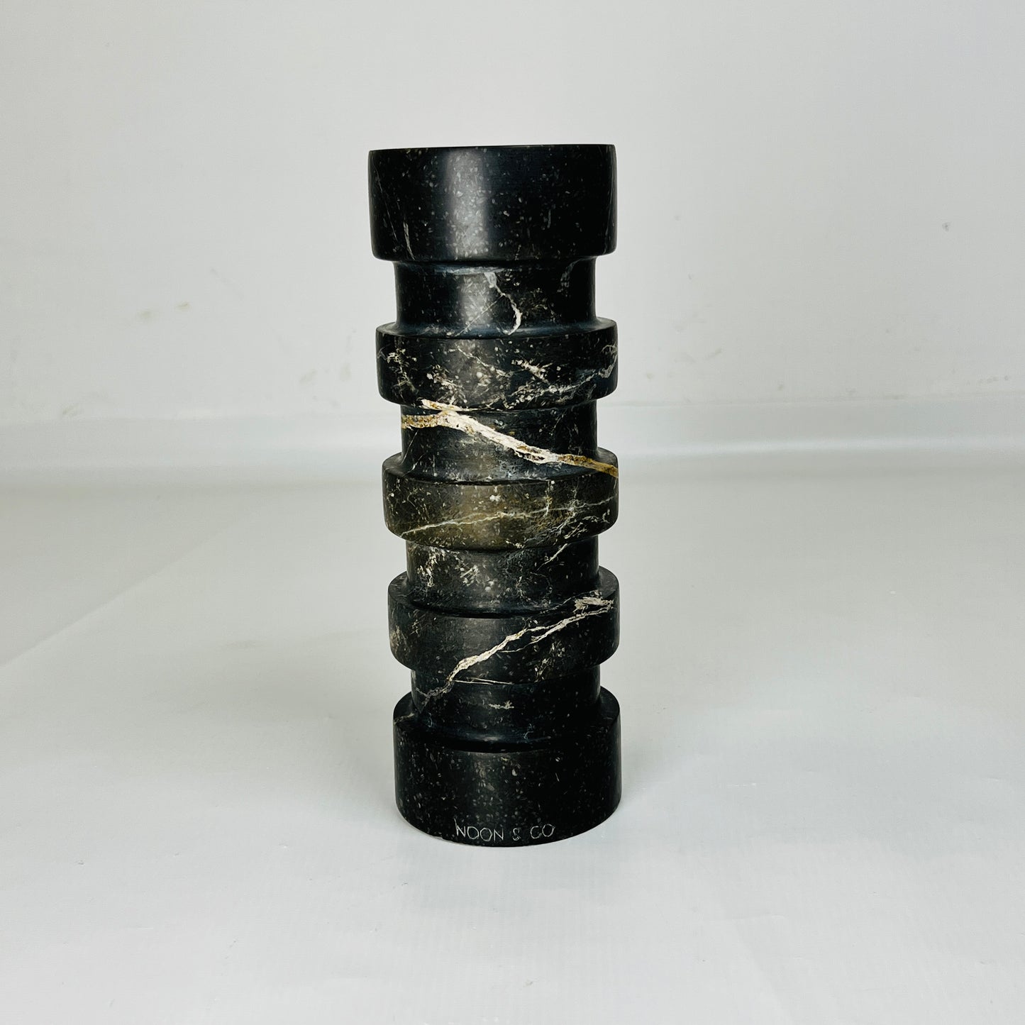 Banded Cylindrical Candle Stand - Black