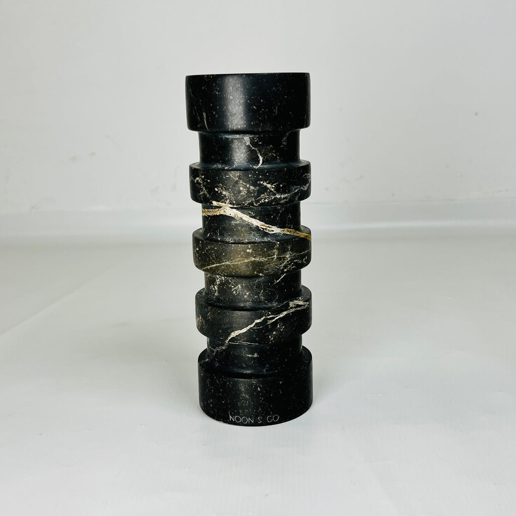 Banded Cylindrical Black Marble Candle Stand (long)