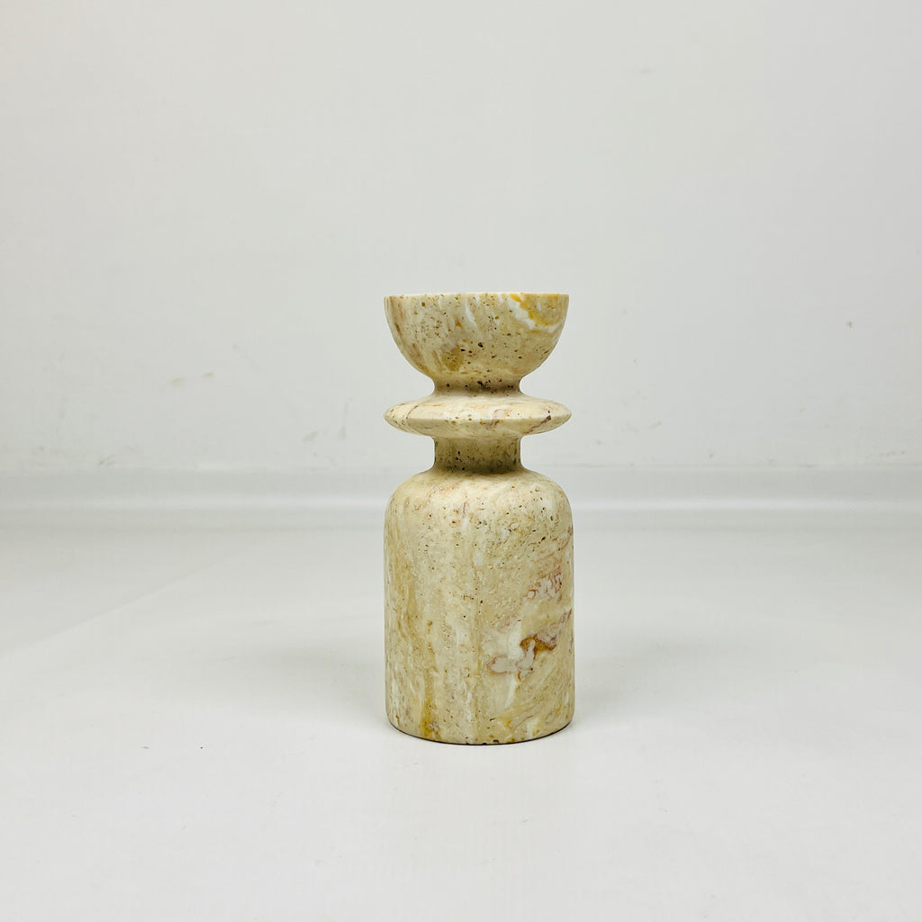 Short Ringed Bottled Travertine Candle Stand