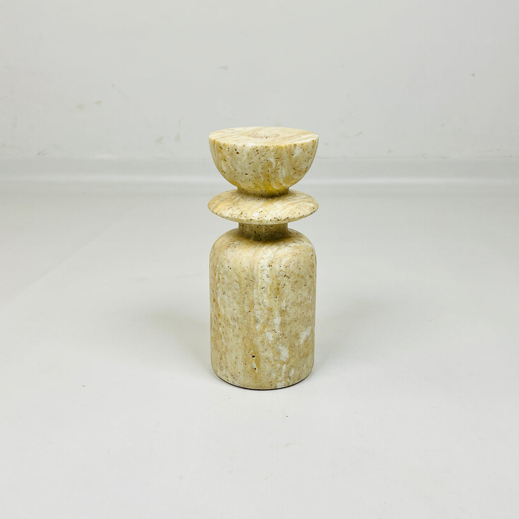 Short Ringed Bottled Travertine Candle Stand